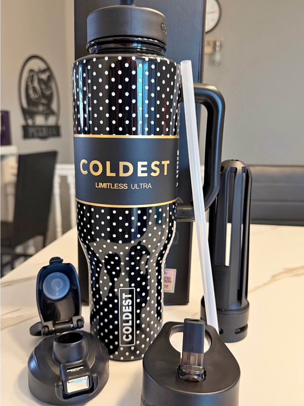 Coldest Limitless Ultra Black Polka Dot Insulated Bottle 46oz
